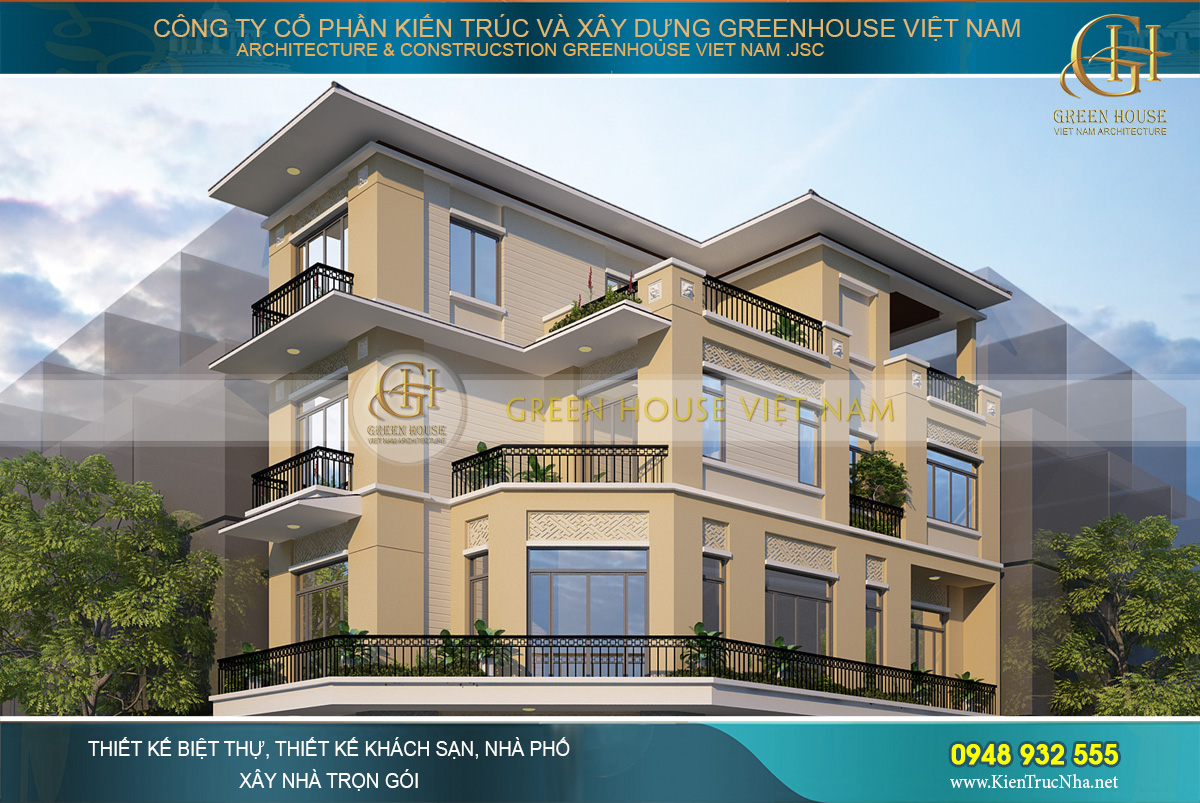 Các khoảng thông tầng, ban công rộng lớn mang lại sự thông thoáng cho công trình nhà phố 4 tầng