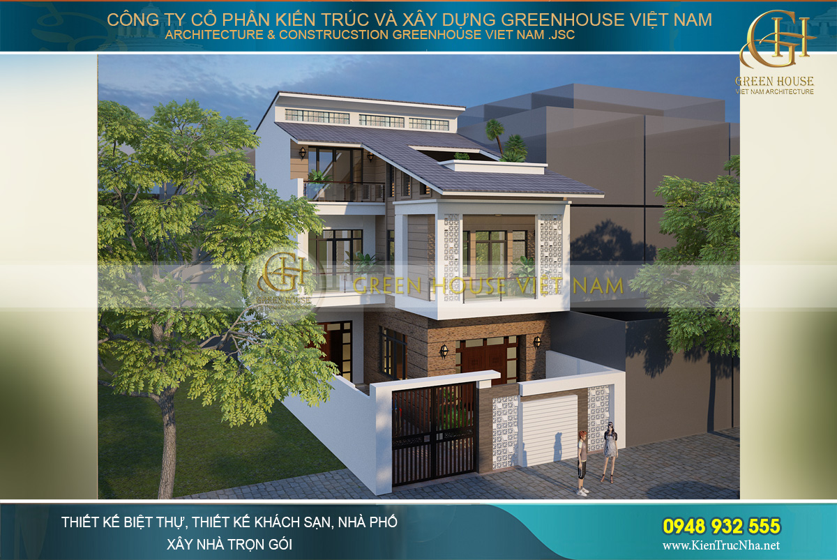 Mẫu nhà phố 3 tầng kiến trúc hiện đại thời thượng, nhẹ nhàng trong cách thiết kế và trang trí ban công