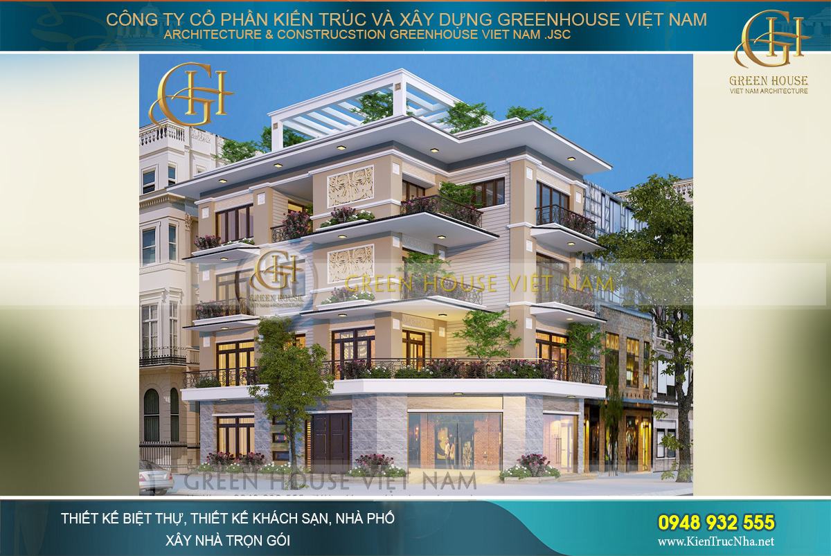 Ngôi nhà 3 mặt tiền được thiết kế nổi bật và độc đáo bởi kiến trúc hiện đại pha chút cổ điển mềm mại.