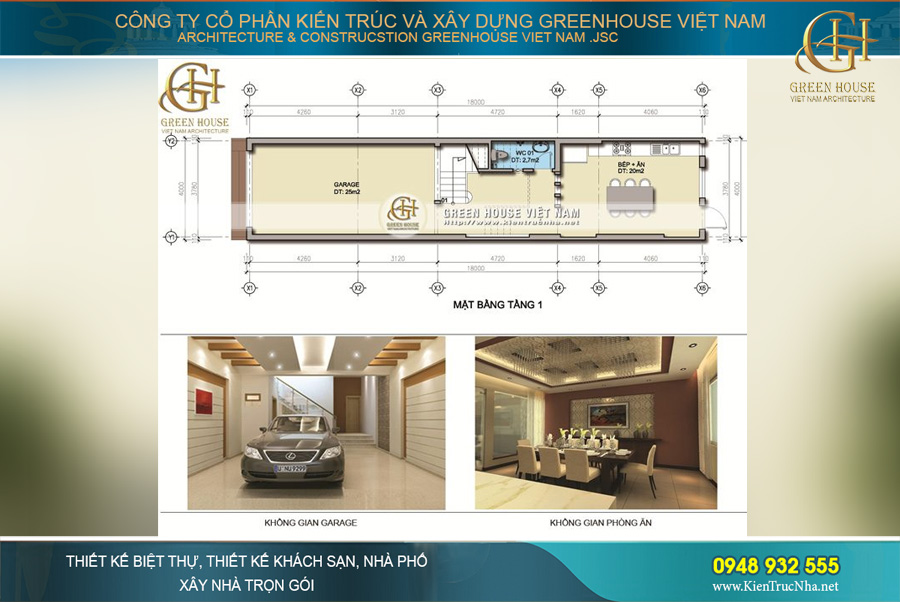 Hình ảnh bố trí mặt bằng tầng 1 của ngôi nhà