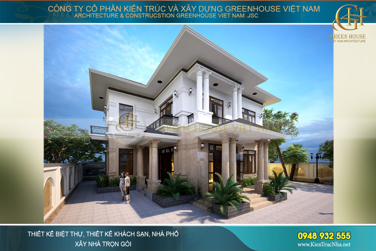 Biệt thự 2 tầng tân cổ điển không quá cao nhưng vẫn khiến các vị khách phải ngưỡng mộ