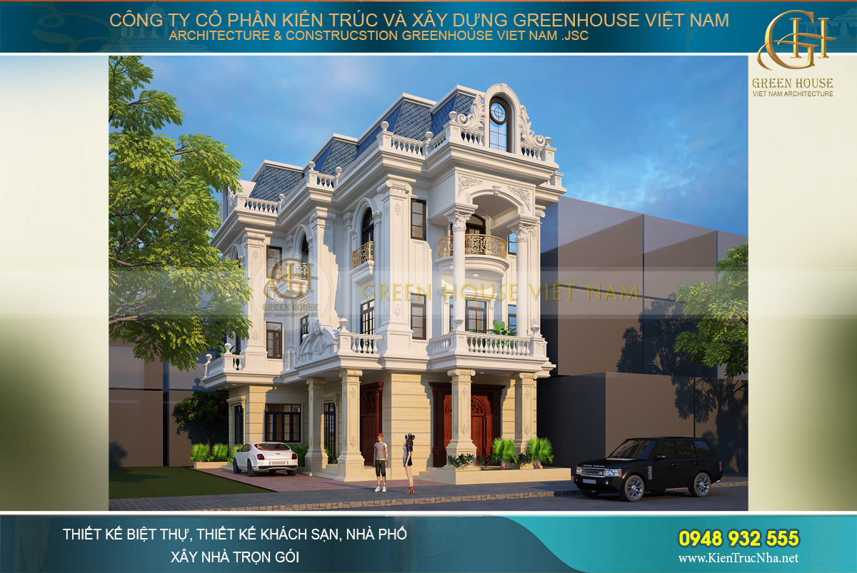 Phối cảnh mặt tiền biệt thự tân cổ điển 4 tầng