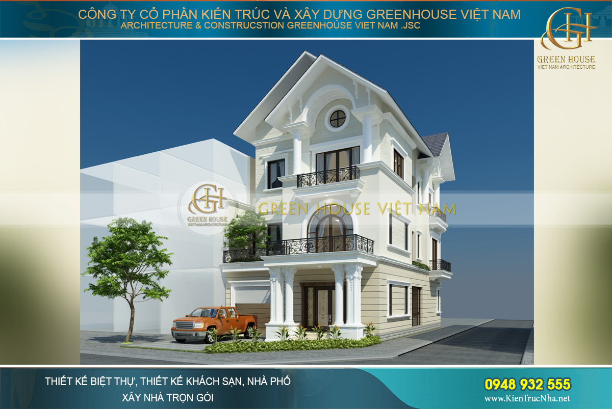 Gam màu sơn trắng mịn màng, tinh khôi mang đến vẻ đẹp trang nhã, thanh lịch cho căn biệt thự