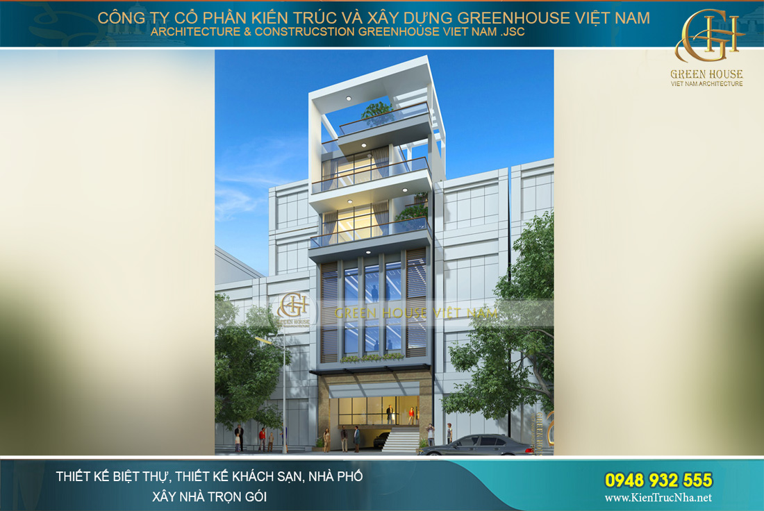 Thiết kế nhà phố 5 tầng hiện đại kết hợp làm văn phòng công ty chuyên nghiệp
