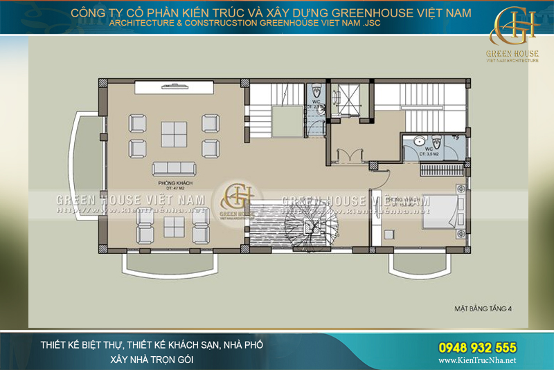 Phòng khách là nơi gặp mặt quan trọng của gia đình với bạn bè hoặc đối tác nên diện tích phòng khách được phân bố tương đối lớn
