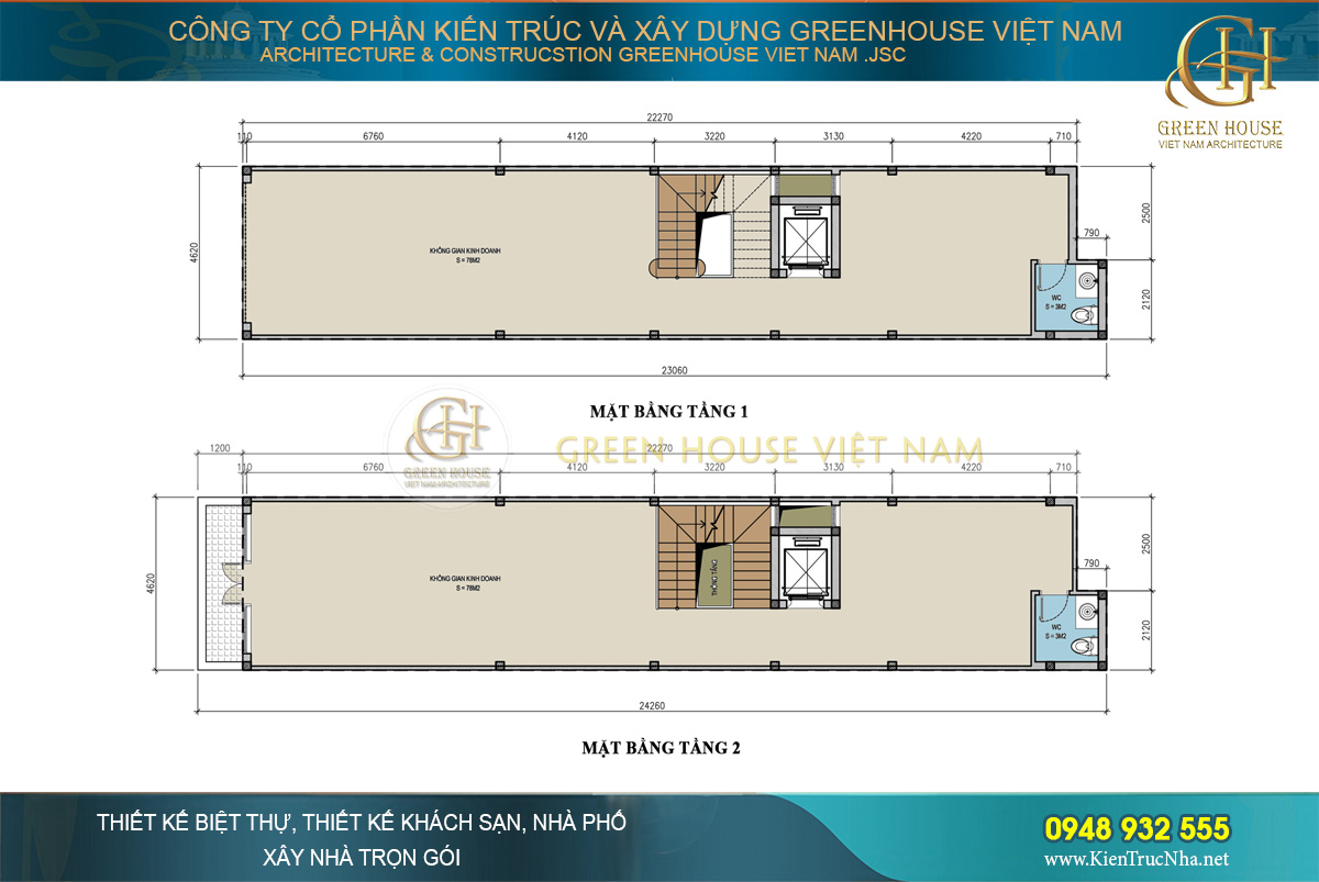thiết kế nhà ở kết hợp kinh doanh hiện đại 6 tầng