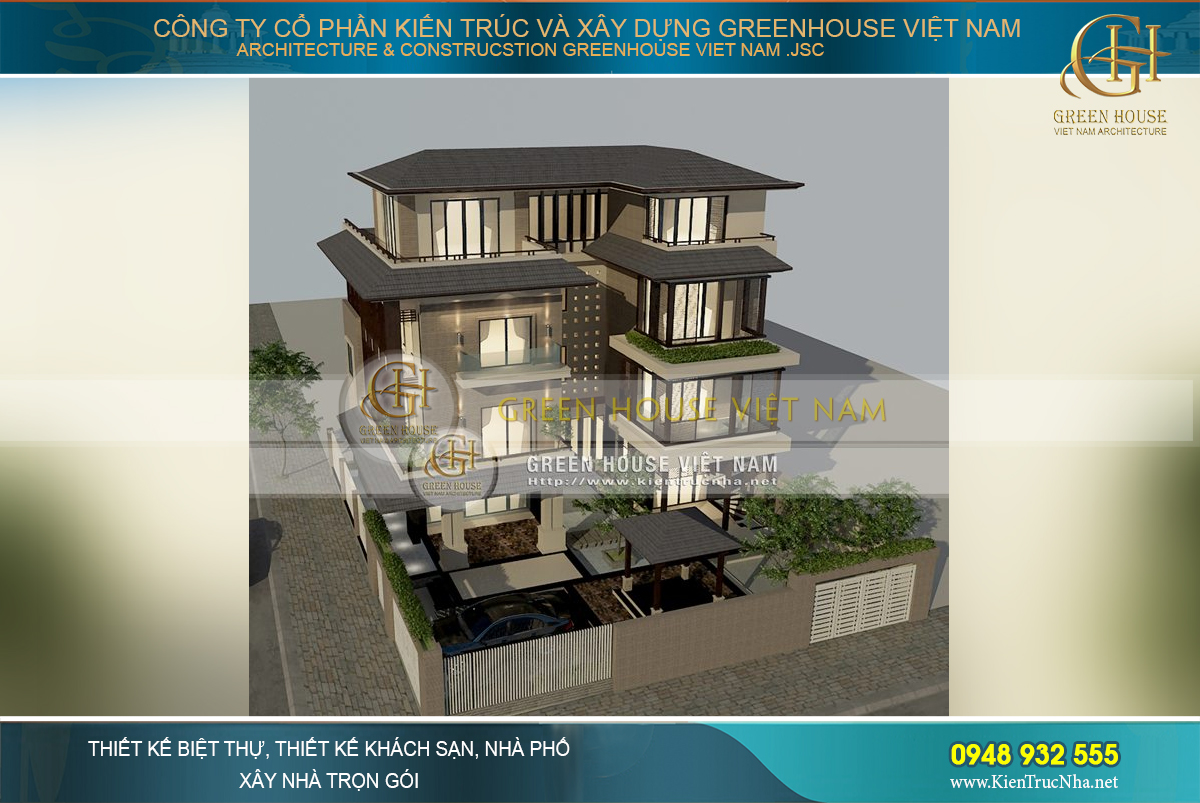Toàn cảnh công trình biệt thự hiện đại 4 tầng với thiết kế sân vườn đẹp mắt
