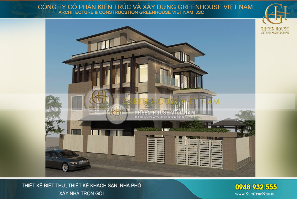 Thiết kế hai mặt tiền bề thế và sang trọng của ngôi biệt thự hiên đại