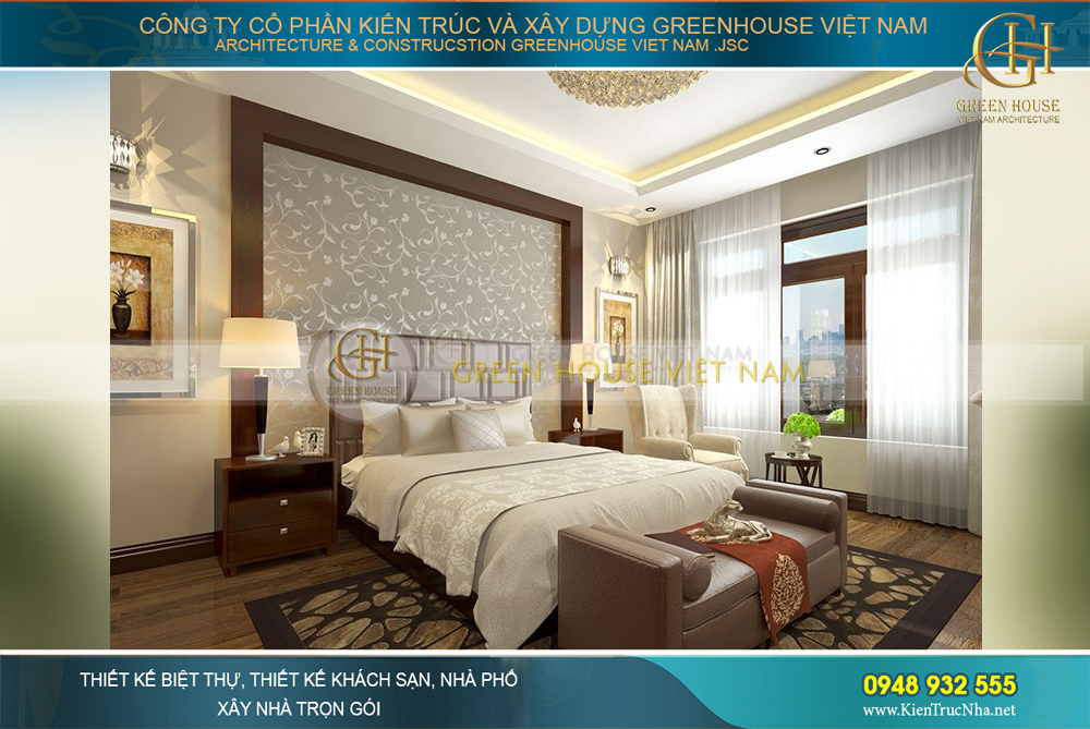 Nội thất phòng ngủ ông bà sử dụng những vật dụng đơn giản nhưng không kém phần tiện nghi tại tầng 1