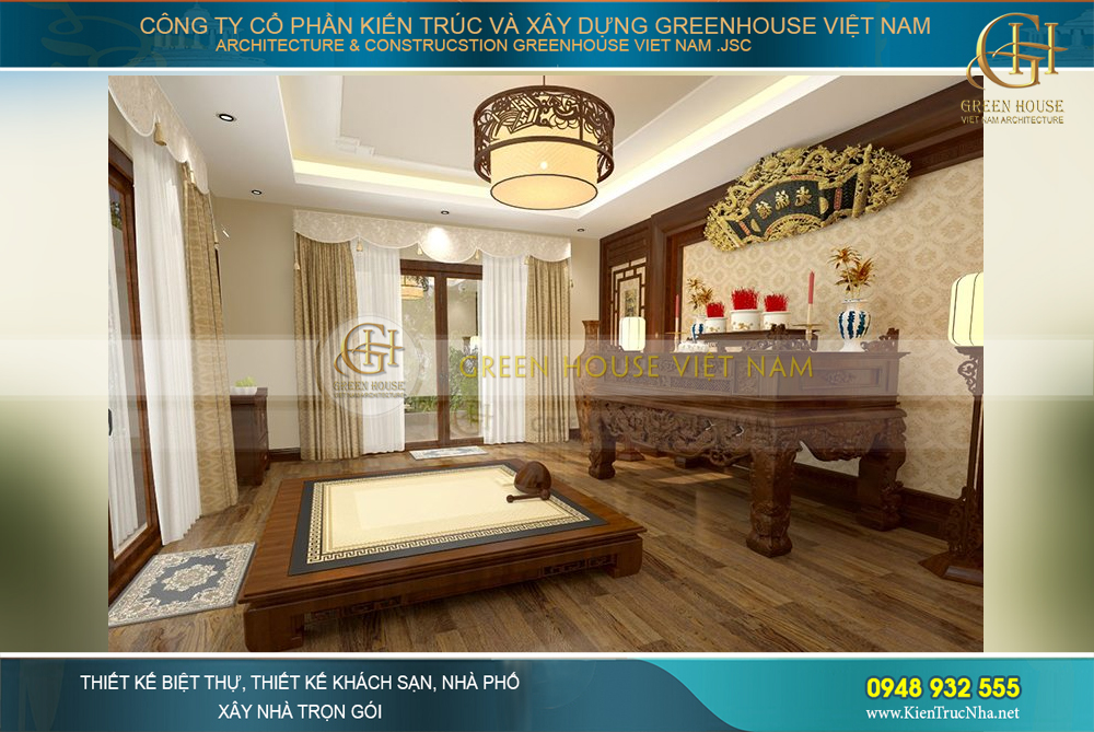 Nội thất phòng thờ tại tầng 2 biệt thự bố trí ở không gian trang trọng nhất