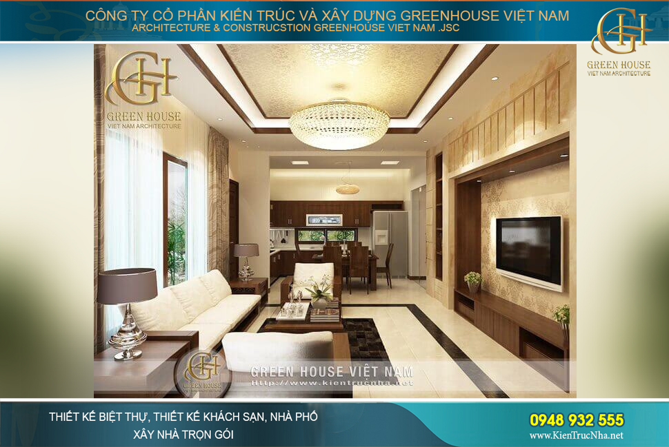 Cách bố trí nội thất phòng khách và phòng ăn liền kề tại tầng 1 vô cùng đẹp mắt và tiện nghi
