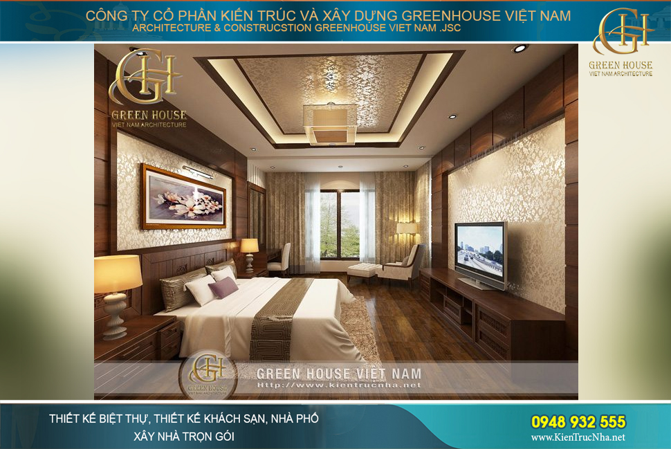 Mẫu thiết kế nội thất phòng ngủ dành cho vợ chồng gia chủ tại tầng 2 biệt thự hiện đại