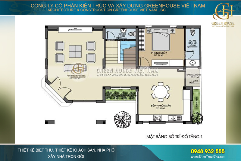Bản vẽ mặt bằng tầng 1 của biệt thự hiện đại diện tích 200m2 tại Hà Nội