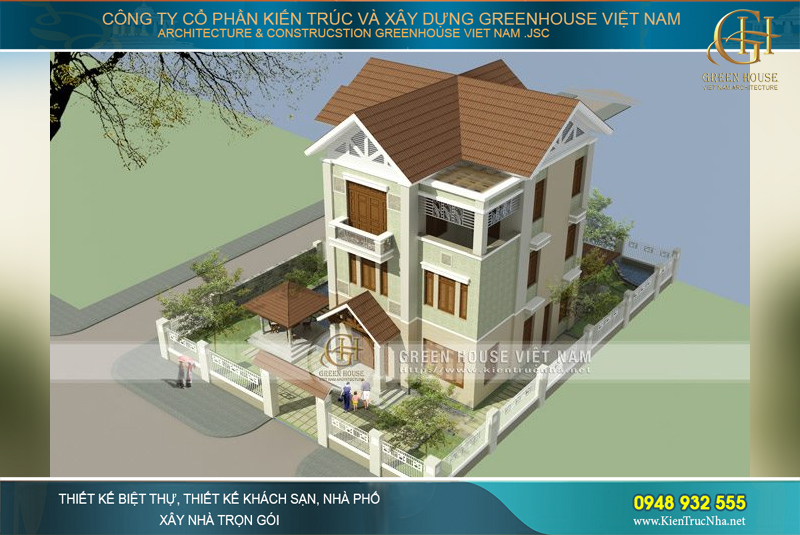 Tổng thể công trình biệt thự 3 tầng tân cổ điển bề thế, cao cấp