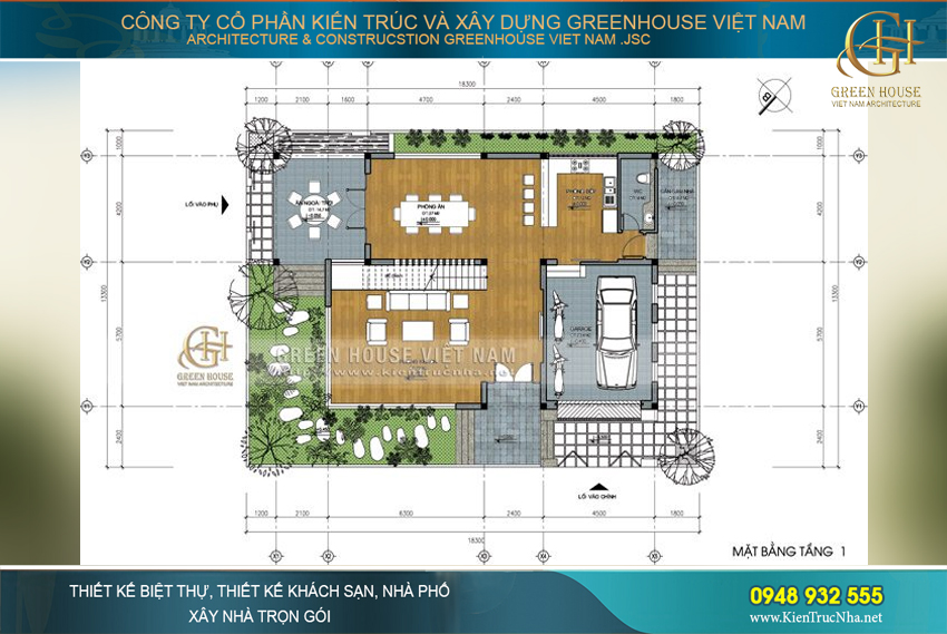 Mặt bằng không gian của biệt thự được bố trí một cách khoa học