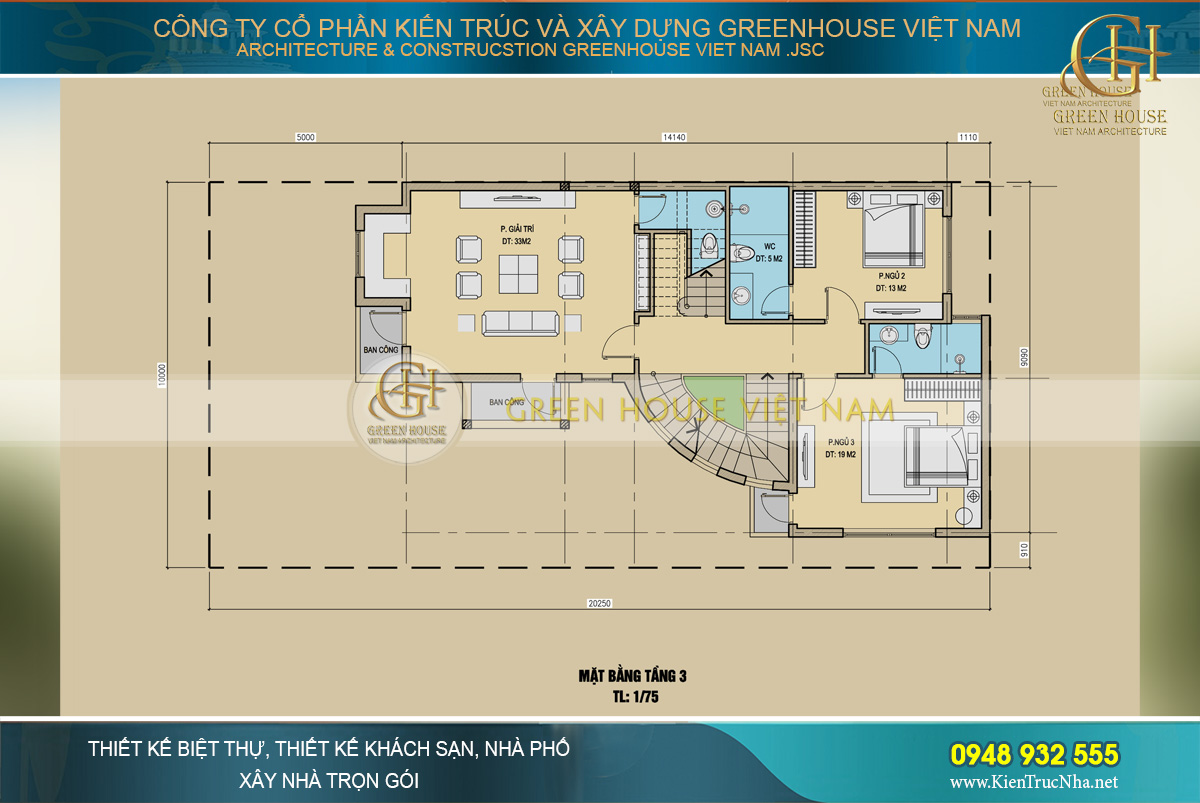 thiết kế biệt thự tân cổ điển 4 tầng tại Nam Định