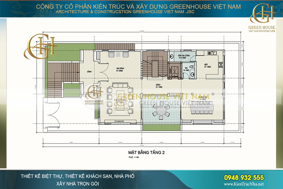 bố trí công năng thự tân cổ điển 3 tầng lầu đẹp