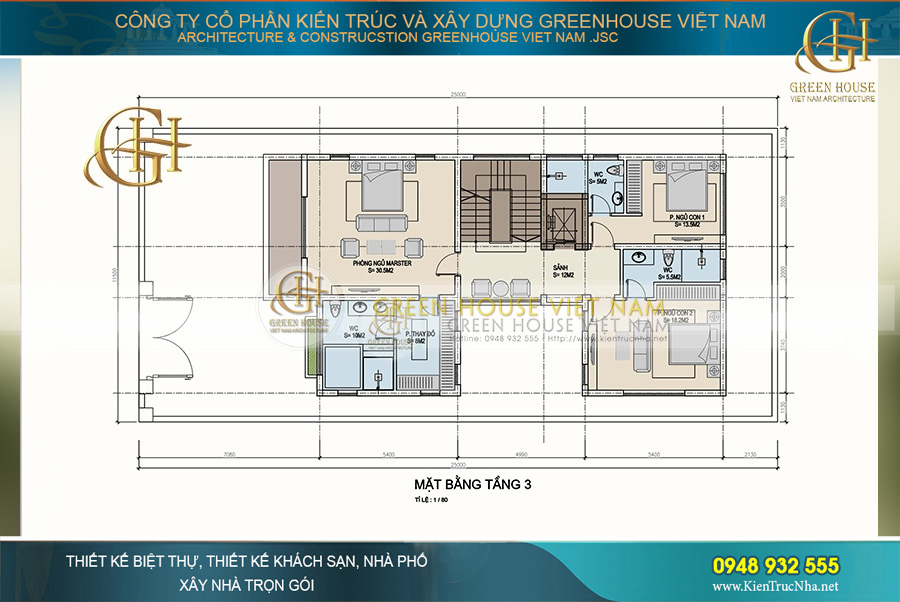 bố trí công năng biệt thự tân cổ điển 3 tầng