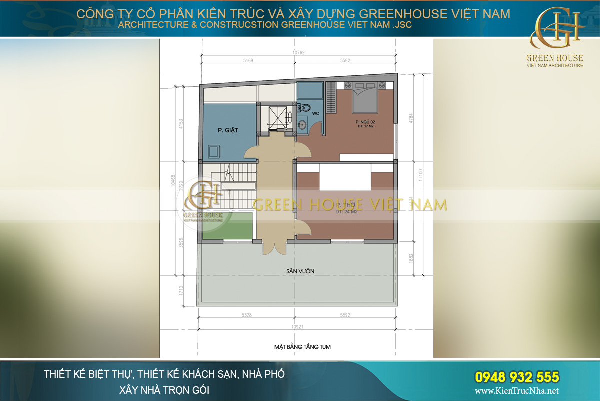 bố trí công năng sử dụng biệt thự phố tân cổ điển 5 tầng