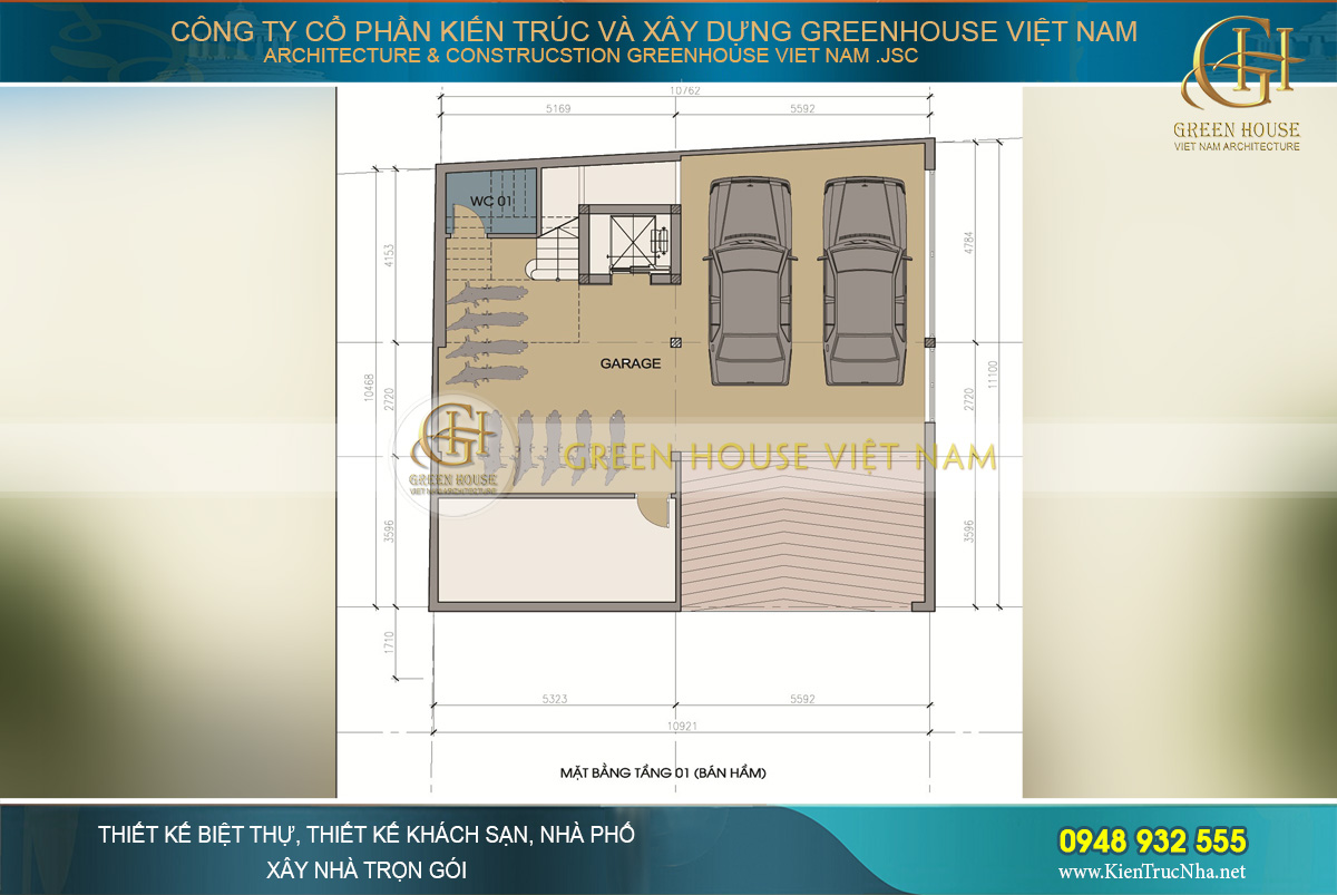 bố trí công năng sử dụng biệt thự phố tân cổ điển 5 tầng