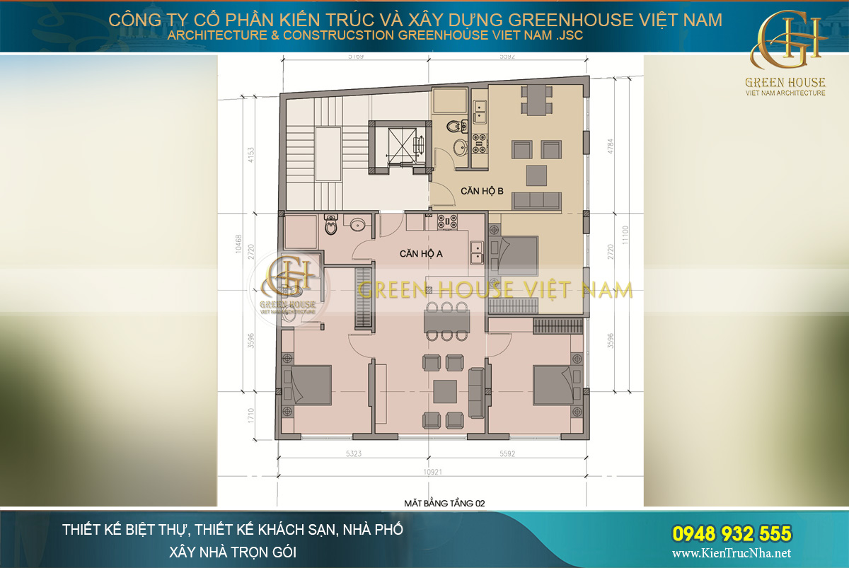 Tầng 1 của biệt thự được thiết kế làm đại sảnh, khu vực chờ hoặc nơi sinh hoạt chung cho tất cả mọi người với khoảng không gian rộng rãi vô cùng thoáng đãng. Tầng 2 và tầng 3 chính là khu vực các căn hộ cho thuê với 3 căn hộ mỗi tầng, đều được thiết kế với đầy đủ tiện nghi hiện đại nhất.