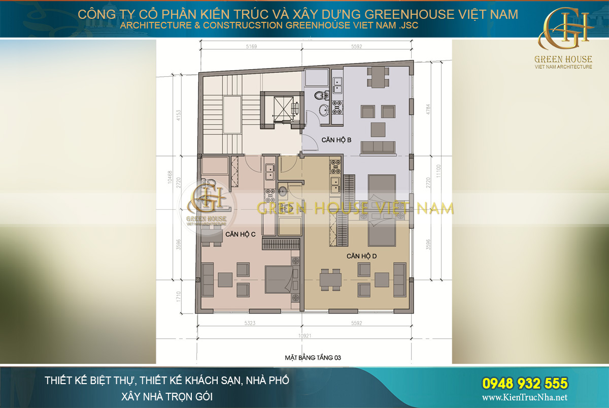 bố trí công năng sử dụng biệt thự phố tân cổ điển 5 tầng