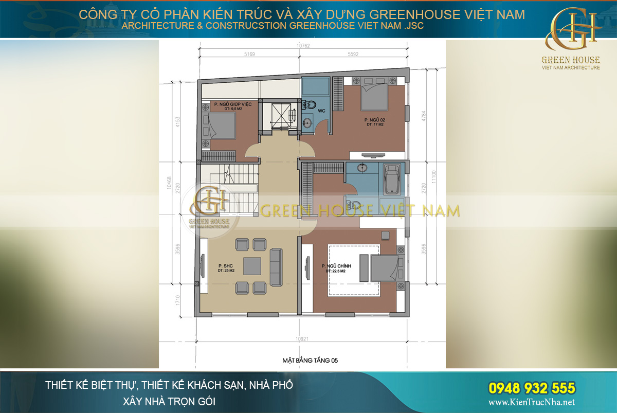 bố trí công năng sử dụng biệt thự phố tân cổ điển 5 tầng