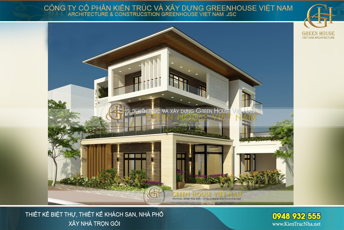 thiết kế biệt thự hiện đại 3 tầng mái thái đẹp