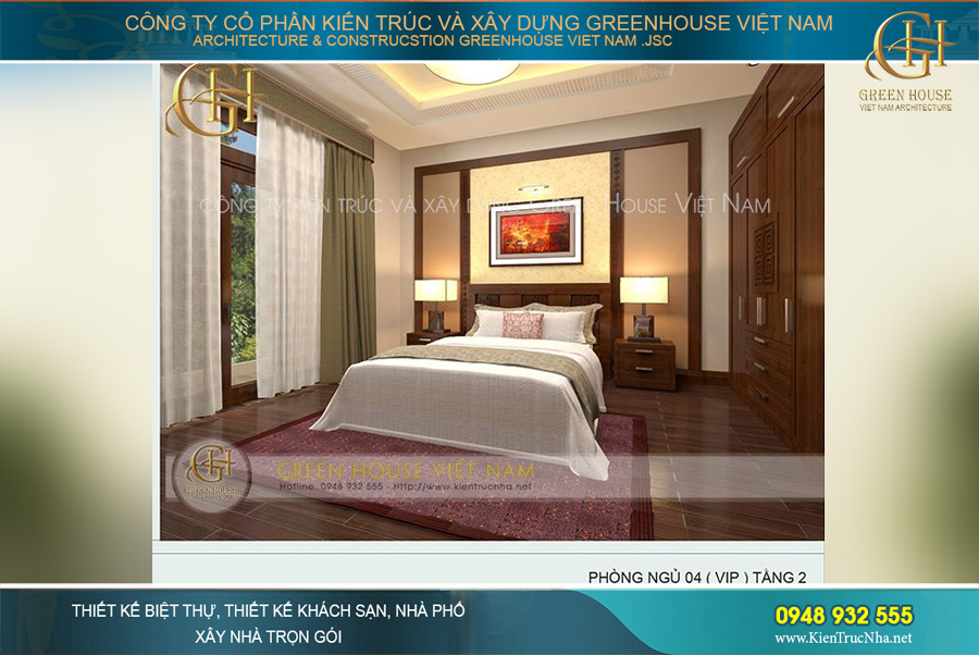 Phòng khách được thiết kế nội thất sang trọng với những chi tiết tinh xảo bắt mắt. Bộ bàn ghế tiếp khách rộng lớn được làm hoàn toàn bằng gỗ tự nhiên nguyên khối, đơn giản nhưng đẳng cấp. Chi tiết vách ti vi, kệ tủ, ốp trần đồng bộ, tạo nên một không gian hoàn hảo.
