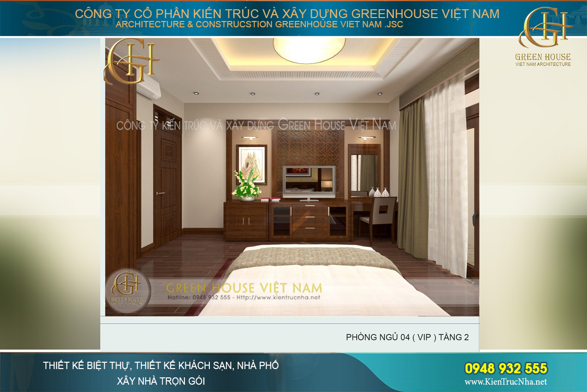 Phòng khách được thiết kế nội thất sang trọng với những chi tiết tinh xảo bắt mắt. Bộ bàn ghế tiếp khách rộng lớn được làm hoàn toàn bằng gỗ tự nhiên nguyên khối, đơn giản nhưng đẳng cấp. Chi tiết vách ti vi, kệ tủ, ốp trần đồng bộ, tạo nên một không gian hoàn hảo.