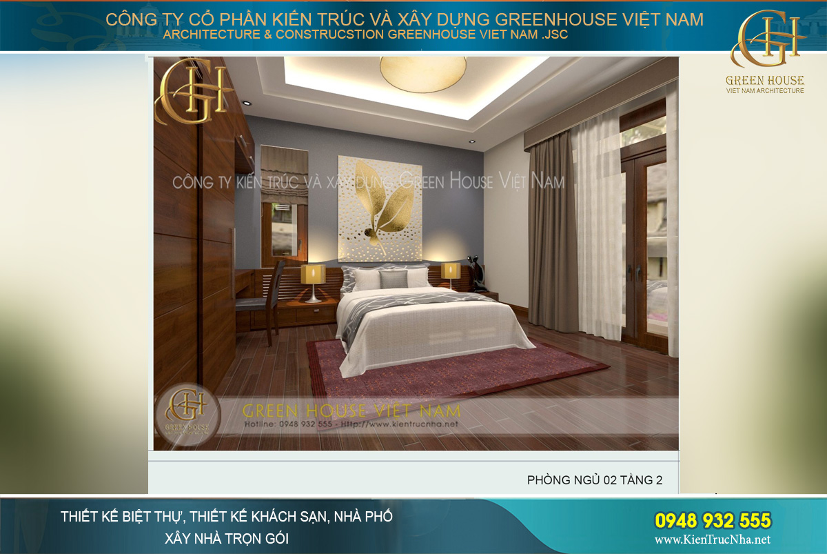 Phòng khách được thiết kế nội thất sang trọng với những chi tiết tinh xảo bắt mắt. Bộ bàn ghế tiếp khách rộng lớn được làm hoàn toàn bằng gỗ tự nhiên nguyên khối, đơn giản nhưng đẳng cấp. Chi tiết vách ti vi, kệ tủ, ốp trần đồng bộ, tạo nên một không gian hoàn hảo.