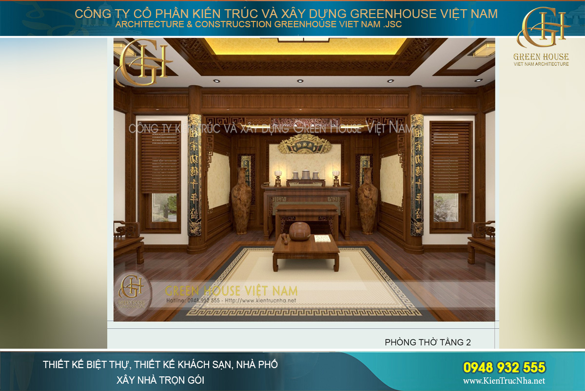 Phòng khách được thiết kế nội thất sang trọng với những chi tiết tinh xảo bắt mắt. Bộ bàn ghế tiếp khách rộng lớn được làm hoàn toàn bằng gỗ tự nhiên nguyên khối, đơn giản nhưng đẳng cấp. Chi tiết vách ti vi, kệ tủ, ốp trần đồng bộ, tạo nên một không gian hoàn hảo.