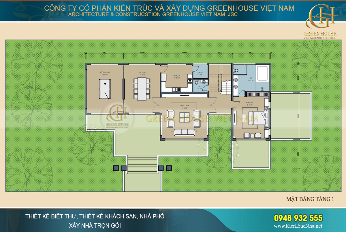 Mẫu biệt thự hiện đại 2 tầng hình tam giác diện tích 300m2