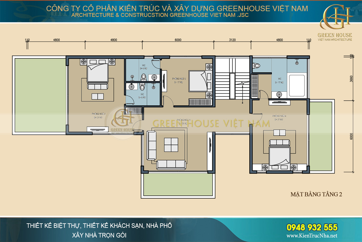 Mẫu biệt thự hiện đại 2 tầng hình tam giác diện tích 300m2