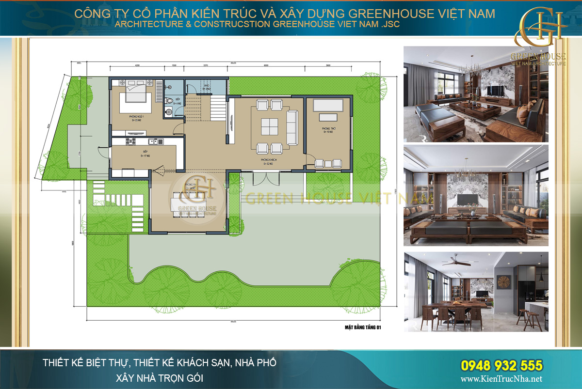 Bố trí công năng sử dụng của tầng 1 biệt thự  hiện đại tại Hà Nội