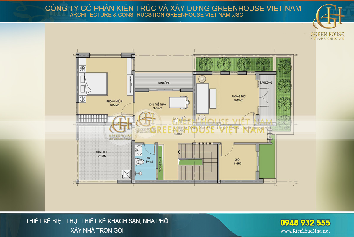 Bố trí mặt bằng công năng của biệt thự 3 tầng hiện đại