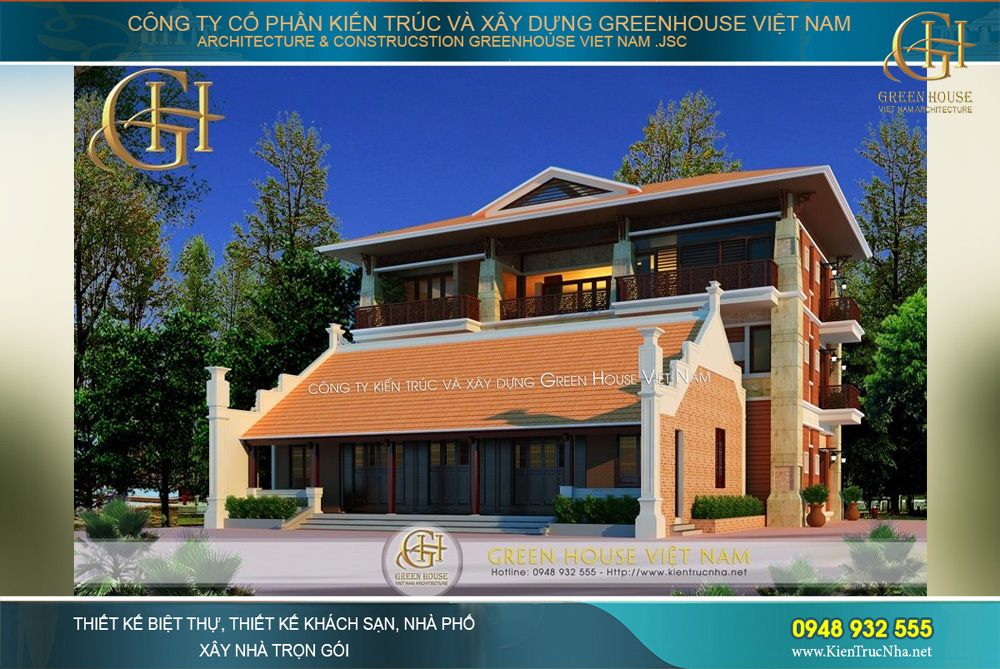 thiết kế biệt thự Á Đông 3 tầng hiện đại