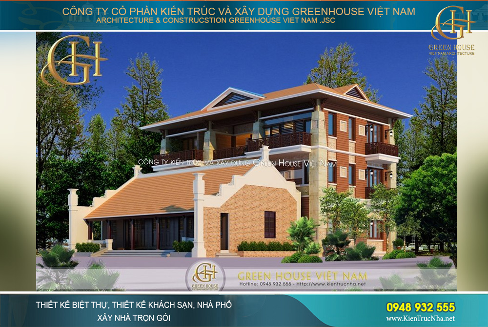 thiết kế biệt thự Á Đông 3 tầng hiện đại