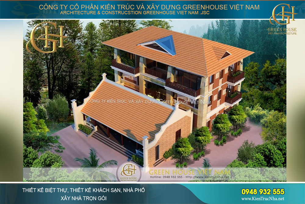 thiết kế biệt thự Á Đông 3 tầng hiện đại