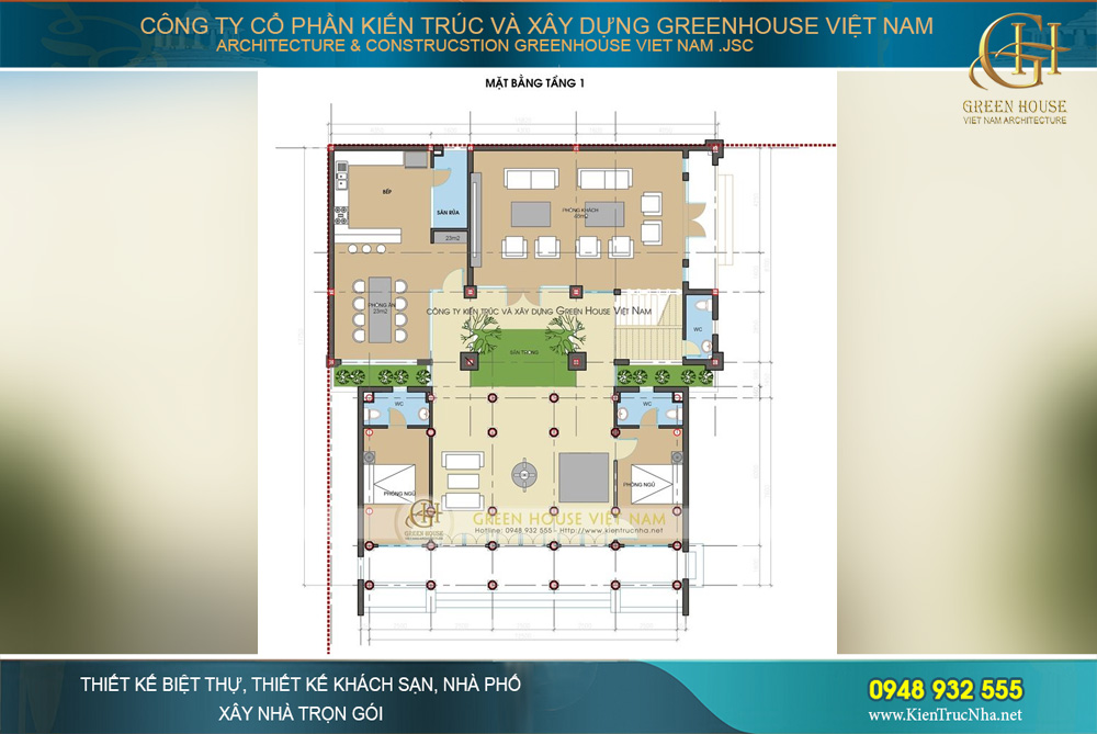 thiết kế biệt thự Á Đông 3 tầng hiện đại