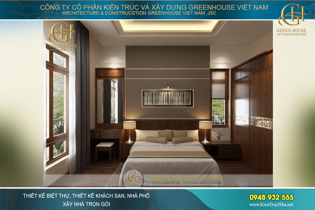 Phòng ngủ được thiết kế với không gian rộng thoáng, dễ dàng cho việc thư giãn, nghỉ ngơi