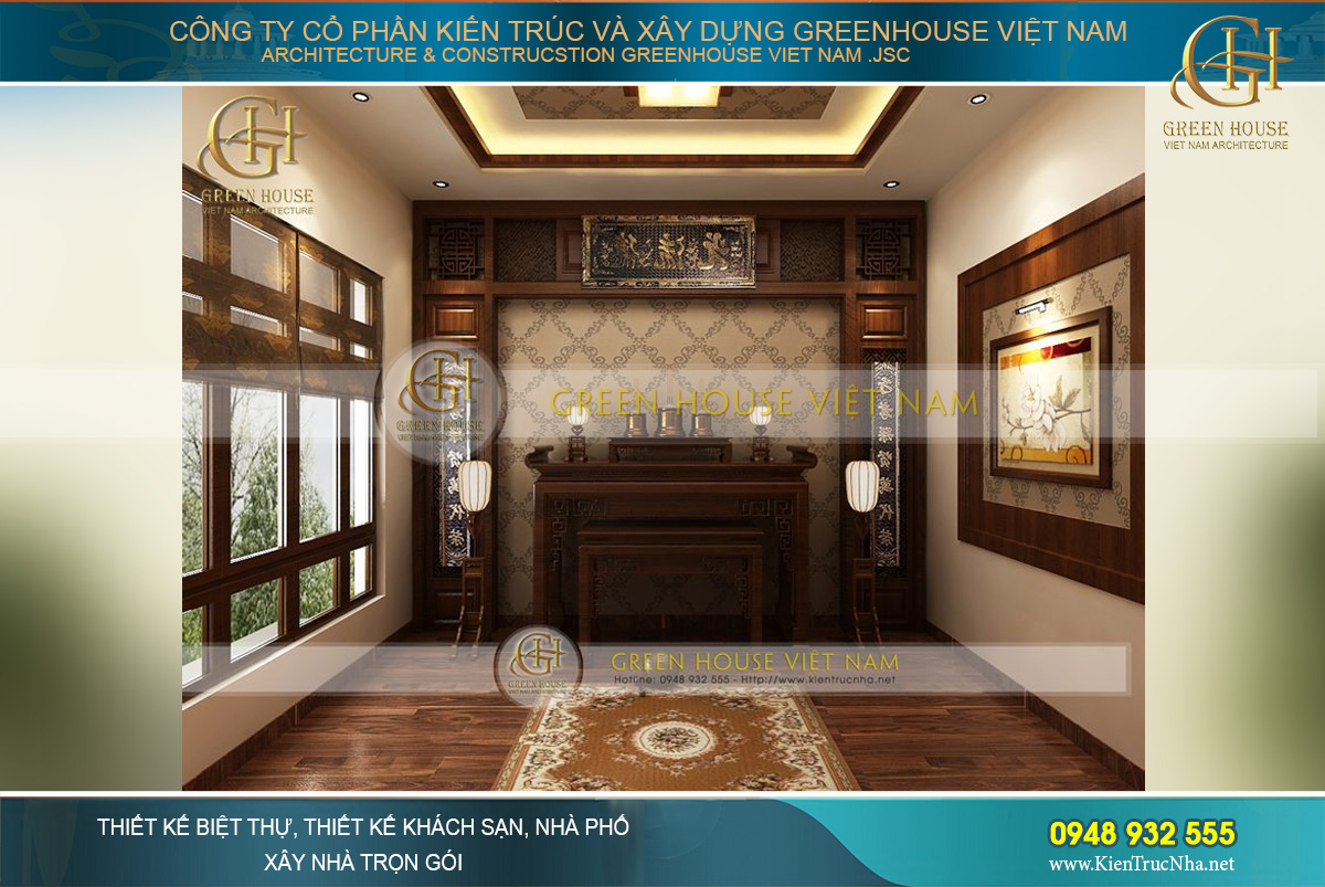 Khu vực phòng thờ được cải tạo lại giống với nền văn hóa truyền thống Việt Nam