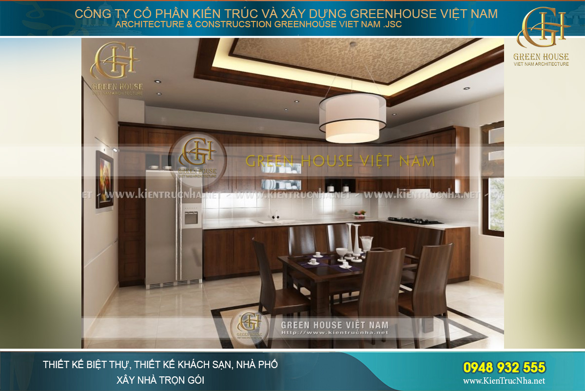 Nội thất gỗ vẫn tiếp tục được sử dụng trong không gian nhà bếp để đảm bảo sự đồng nhất trong kiến trúc nội thất
