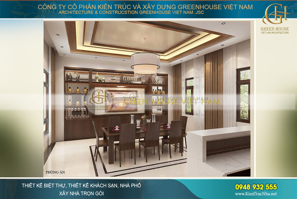 Phòng bếp kết hợp phòng ăn được thiết kế rộng rãi, thông thoáng tạo sự thoải mái cho gia đình