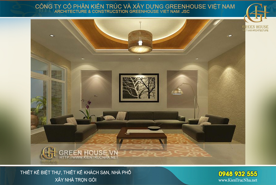Nội thất phòng khách sang trọng, ấm cúng với gam màu trang nhã cho cảm giác thư thái