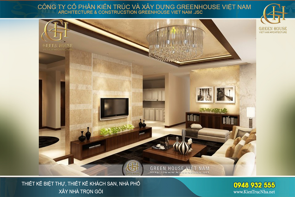 Nội thất phòng khách được thiết kế với lối kiến trúc hiện đại, thời thượng