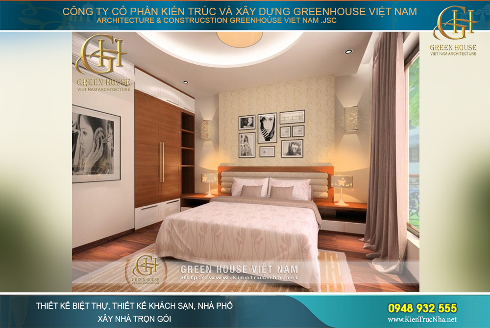 Phòng ngủ được thiết kế có cửa sổ mở hướng ra ngoài để lưu thông ánh sáng và không khí cho toàn căn phòng