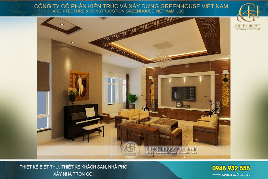 Không gian phòng khách cao cấp với vật dụng hiện đại, sang trọng