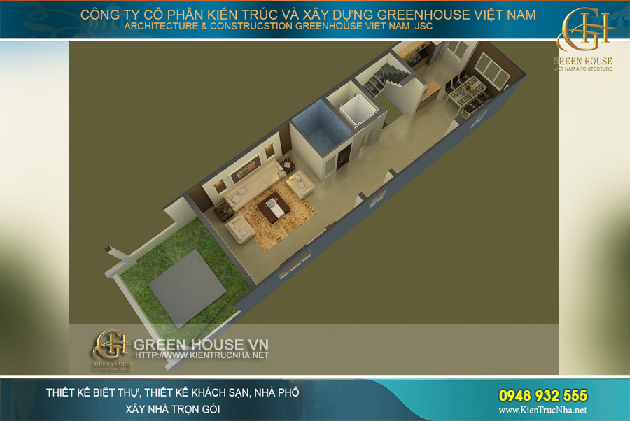 Mặt bằng tầng 1 tiện nghi của ngôi nhà ống kết hợp cho thuê văn phòng