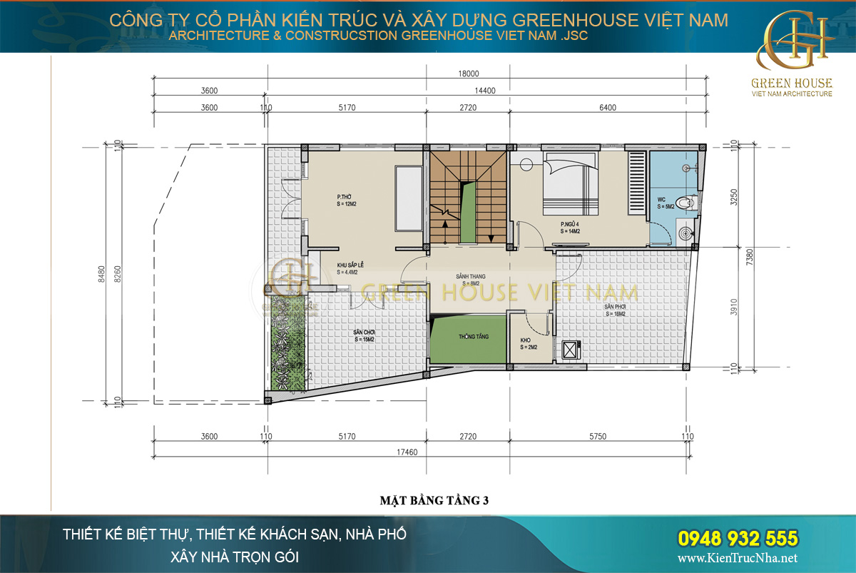 Bố trí công năng sử dụng của tầng 3